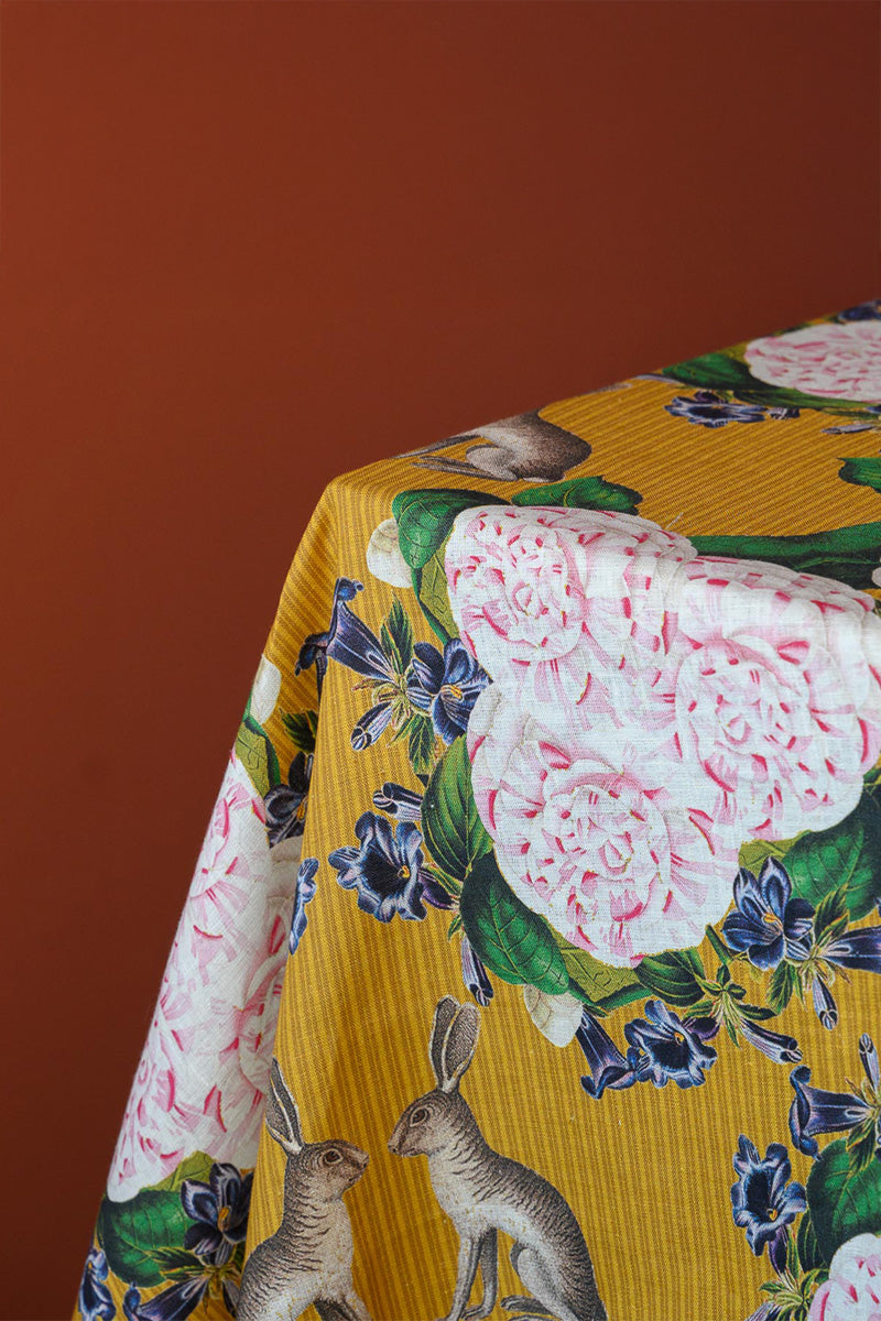 Roses and Rabbits Large 1.5 x 3m Linen Tablecloth