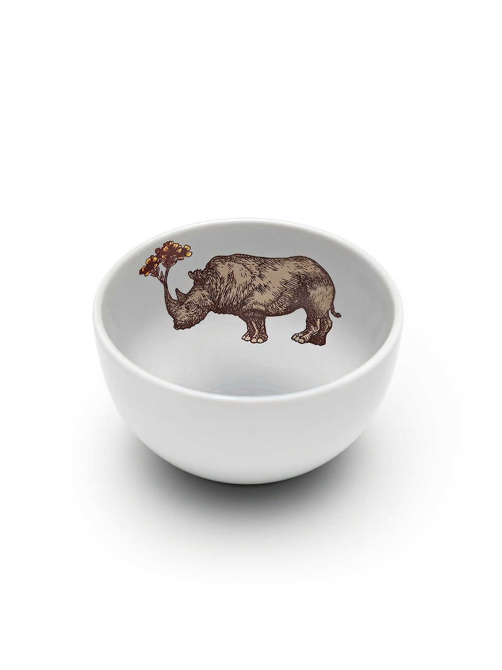 Avenida Home rhino porcelain bowl floral illustration soft porcelain white Puddinhead Animal Collection