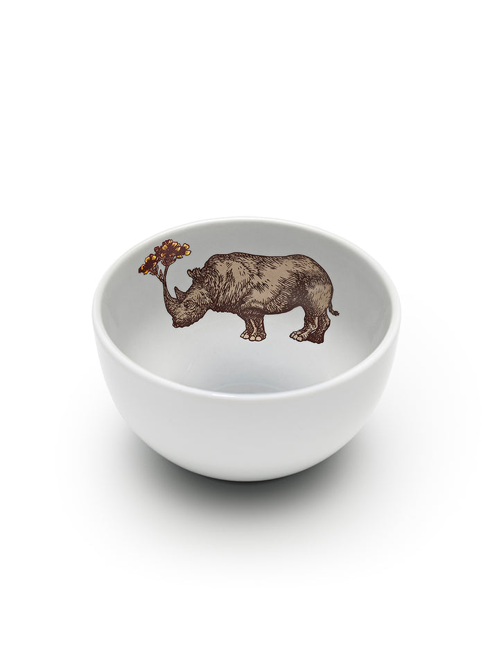 Avenida Home rhino porcelain bowl floral illustration soft porcelain white Puddinhead Animal Collection
